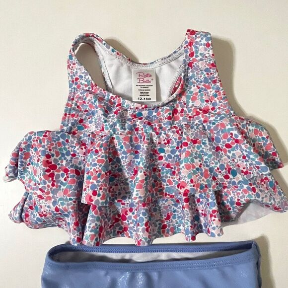 RuffleButts Flounce Bikini Swimsuit Sparkle Shimmer On Girls Size 12-18 Months - Picture 2 of 10